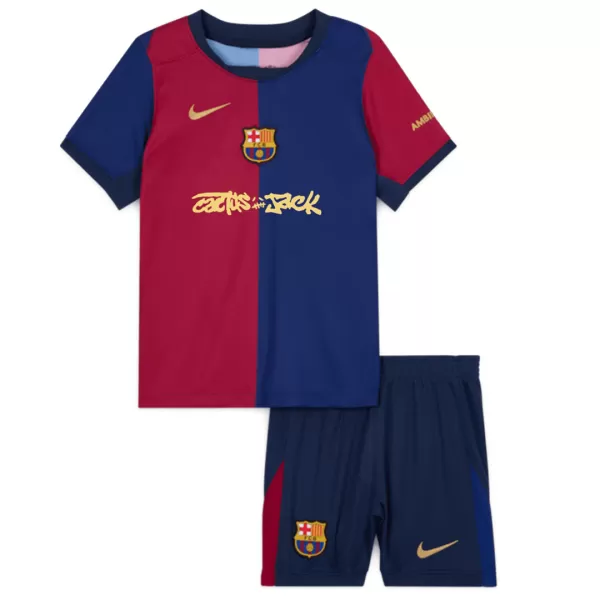 Kids Barcelona x Travis Scott Cactus Jack Home Kit 2024/25 - minejerseys