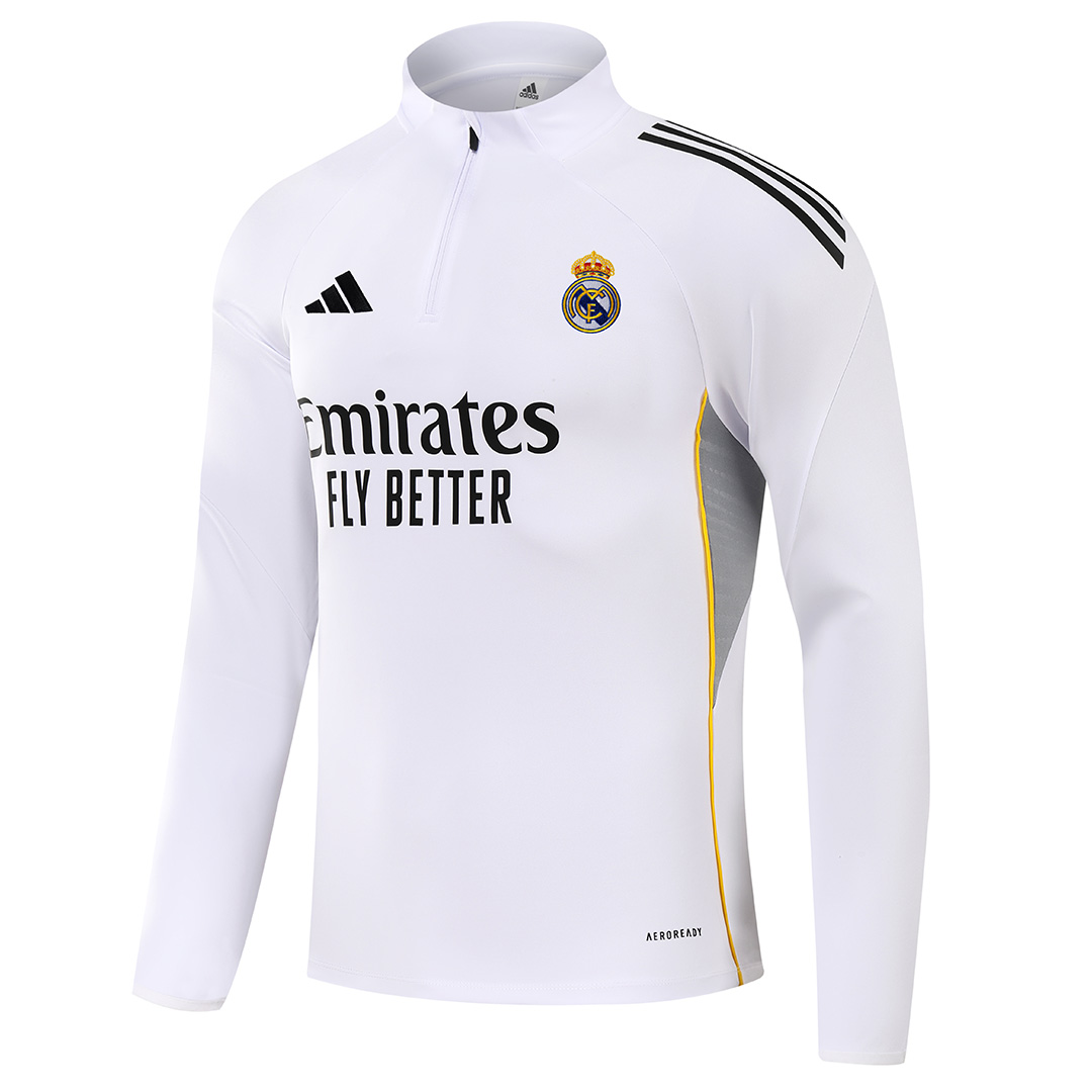 Kids Real Madrid 1/4 Zipper Sweat Kit(Top+Pants) White 2025/26 Kids Real Madrid 1/4 Zipper Sweat Kit(Top+Pants) White 2025/26