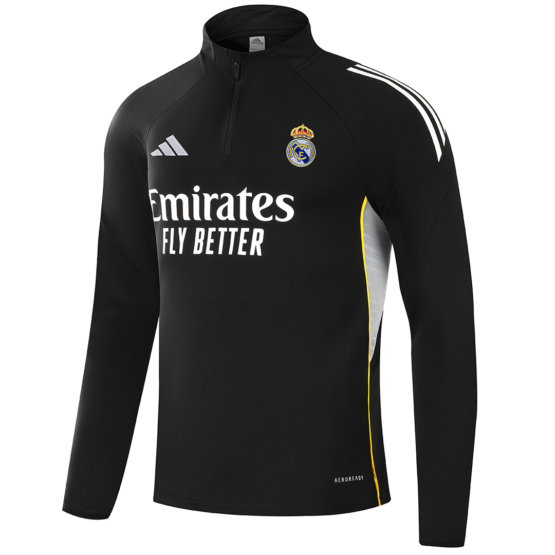 Real Madrid 1/4 Zipper Sweat Kit(Top+Pants) Black 2025/26 Real Madrid 1/4 Zipper Sweat Kit(Top+Pants) Black 2025/26