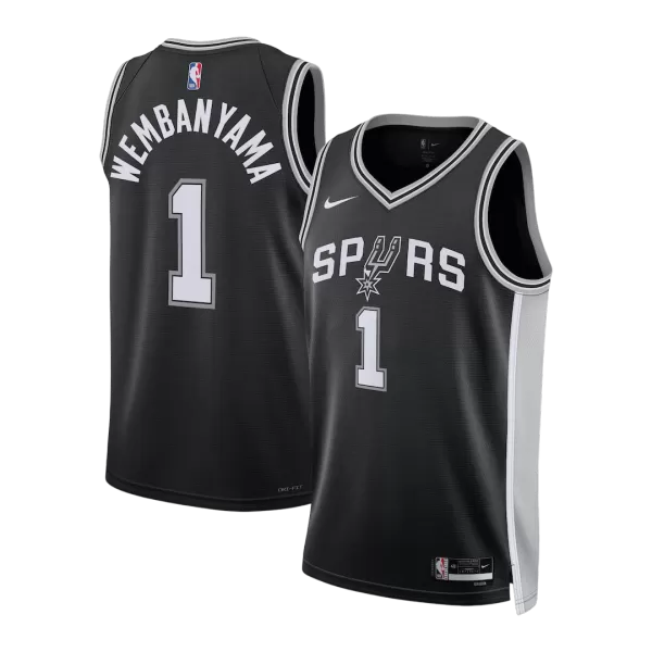 Men's San Antonio Spurs Wembanyama #1 Black Swingman Jersey - Icon Edition - minejerseys
